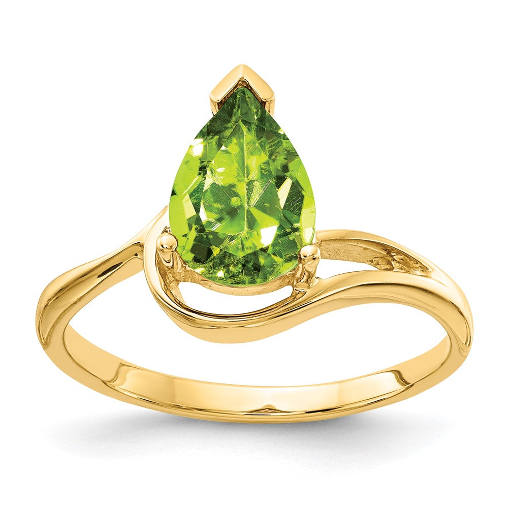 Casted;Polished;14k Yellow gold;Genuine;In-house sizing;Peridot;Avail. in 10k yellow gold;Avail. in 18k yellow gold;Avail. in 14k white gold;Avail. in platinum;Avail. in 18k white gold