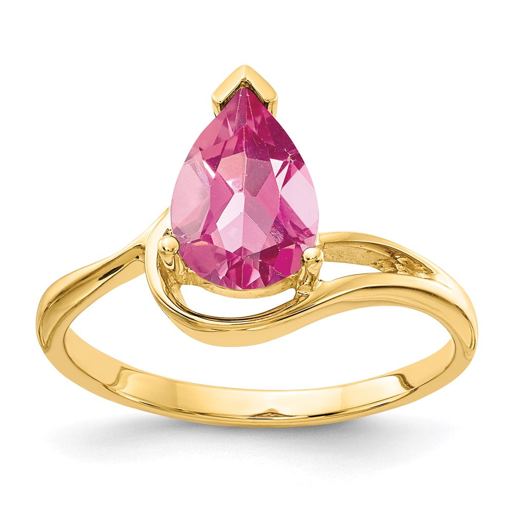 Casted;Polished;14k Yellow gold;Genuine;In-house sizing;Pink tourmaline;Avail. in 10k yellow gold;Avail. in 18k yellow gold;Avail. in 14k white gold;Avail. in platinum;Avail. in 18k white gold