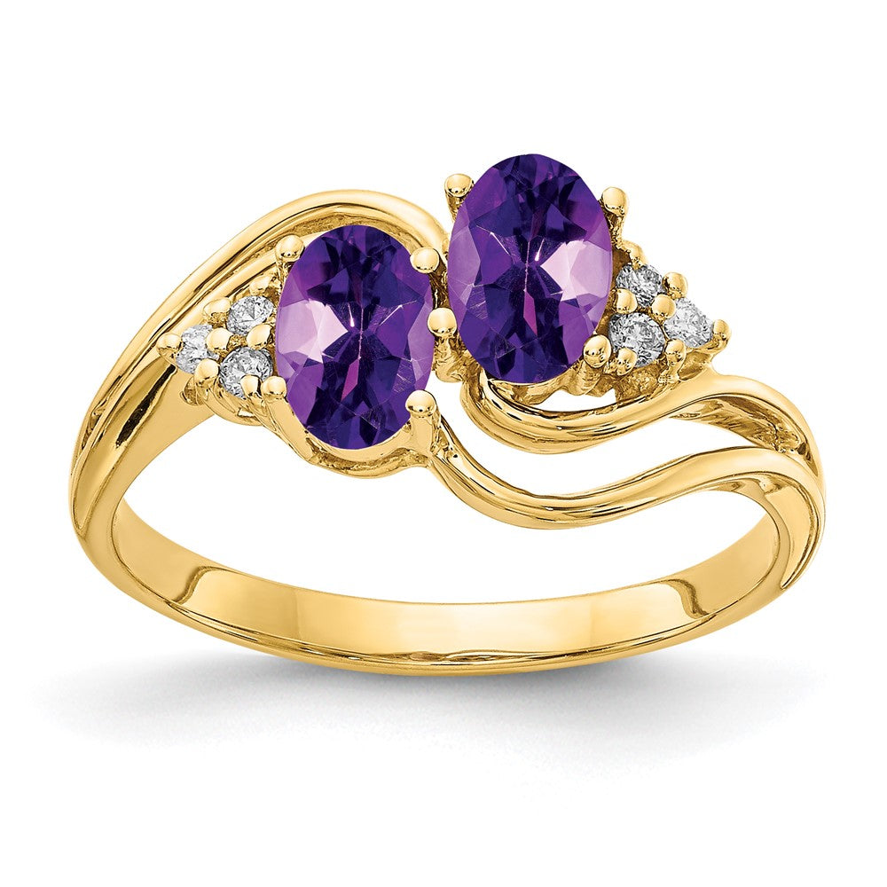 Casted;Polished;14k Yellow gold;Genuine;In-house sizing;Amethyst;Diamond;Avail. in 10k yellow gold;Avail. in 18k yellow gold;Avail. in 14k white gold;Avail. in platinum;Avail. in 18k white gold;AA quality