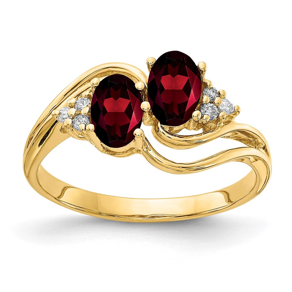 Casted;Polished;14k Yellow gold;Genuine;In-house sizing;Diamond;Garnet;Avail. in 10k yellow gold;Avail. in 18k yellow gold;Avail. in 14k white gold;Avail. in platinum;Avail. in 18k white gold;AA quality