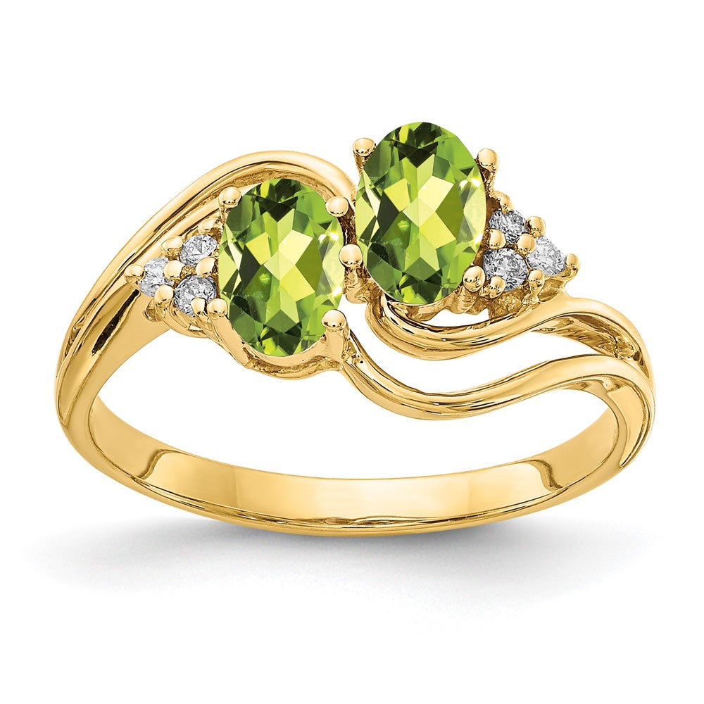 Casted;Polished;14k Yellow gold;Genuine;In-house sizing;Diamond;Peridot;Avail. in 10k yellow gold;Avail. in 18k yellow gold;Avail. in 14k white gold;Avail. in platinum;Avail. in 18k white gold;AA quality
