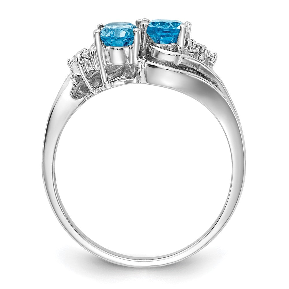 14k White Gold 6x4mm Oval Blue Topaz AA Diamond ring