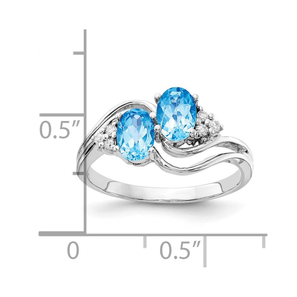 14k White Gold 6x4mm Oval Blue Topaz AA Diamond ring
