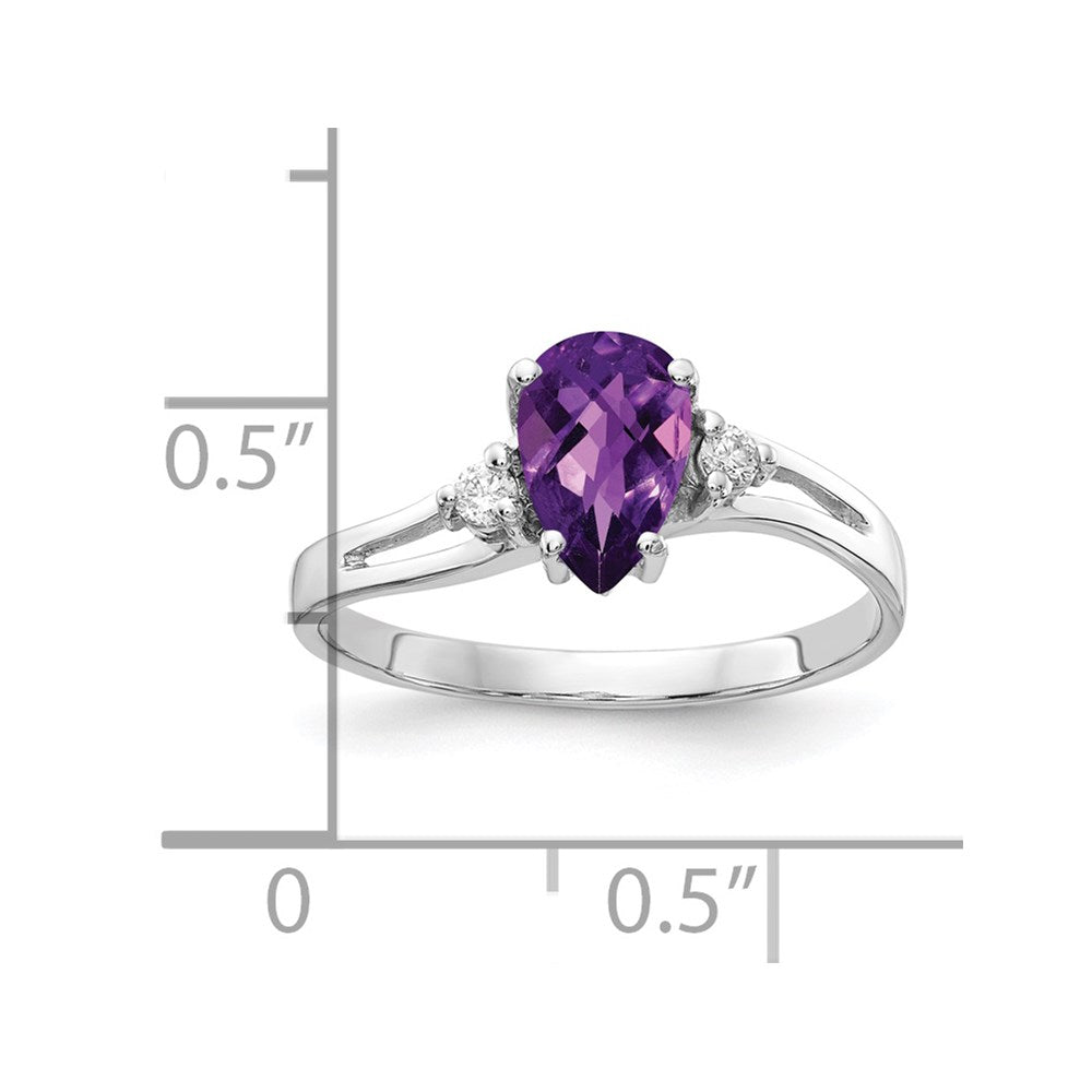 14k White Gold 7x5mm Pear Amethyst Checker AA Diamond ring