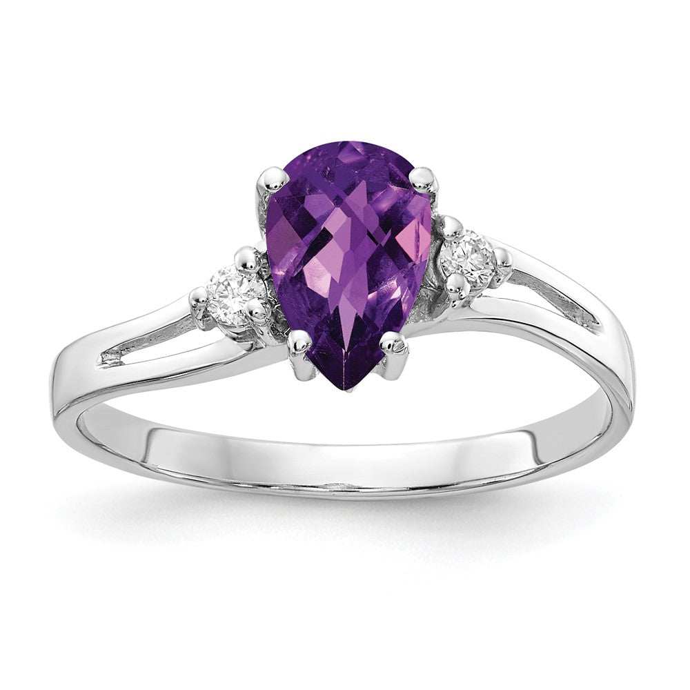 Casted;Polished;14K White gold;Genuine;In-house sizing;Amethyst;Diamond;Avail. in 10k yellow gold;Avail. in 18k yellow gold;Avail. in 14k yellow gold;Avail. in platinum;Avail. in 18k white gold;AA quality