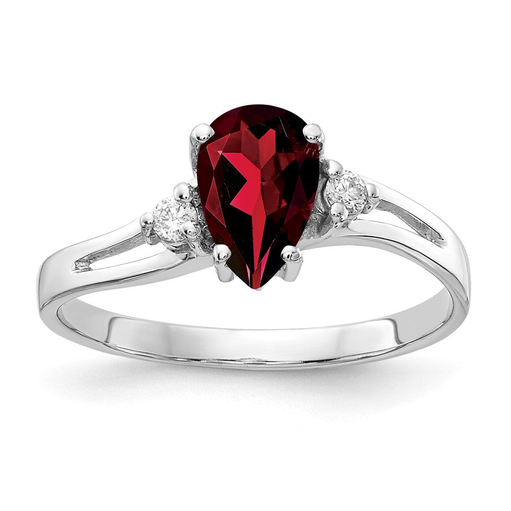 Casted;Polished;14K White gold;Genuine;In-house sizing;Diamond;Garnet;Avail. in 10k yellow gold;Avail. in 18k yellow gold;Avail. in 14k yellow gold;Avail. in platinum;Avail. in 18k white gold;AA quality