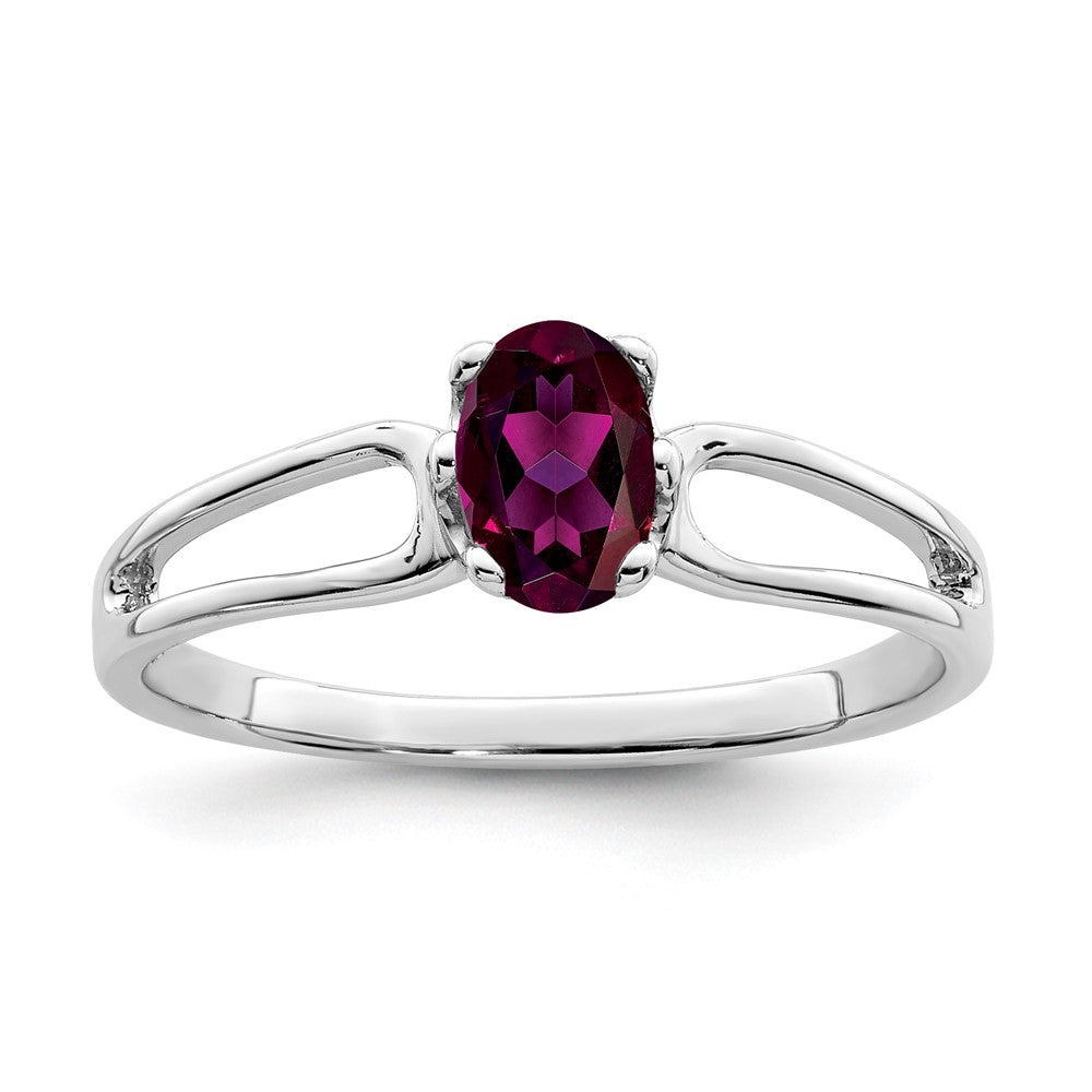 Casted;Polished;14K White gold;Genuine;In-house sizing;Rhodolite garnet;Avail. in 10k yellow gold;Avail. in 18k yellow gold;Avail. in 14k yellow gold;Avail. in platinum;Avail. in 18k white gold;Oval