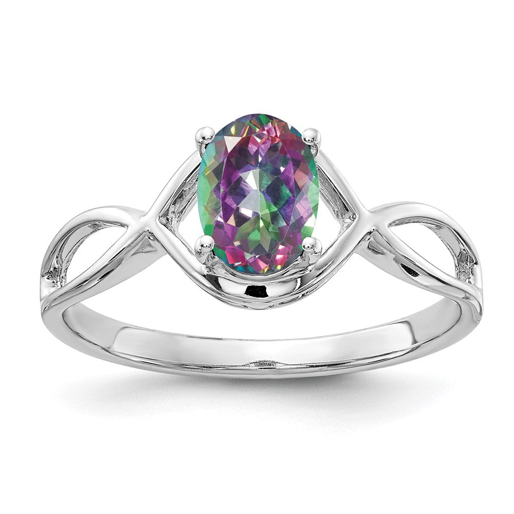 Casted;Polished;14K White gold;Genuine;In-house sizing;Avail. in 10k yellow gold;Avail. in 18k yellow gold;Avail. in 14k yellow gold;Avail. in platinum;Avail. in 18k white gold;Mystic fire topaz;Oval