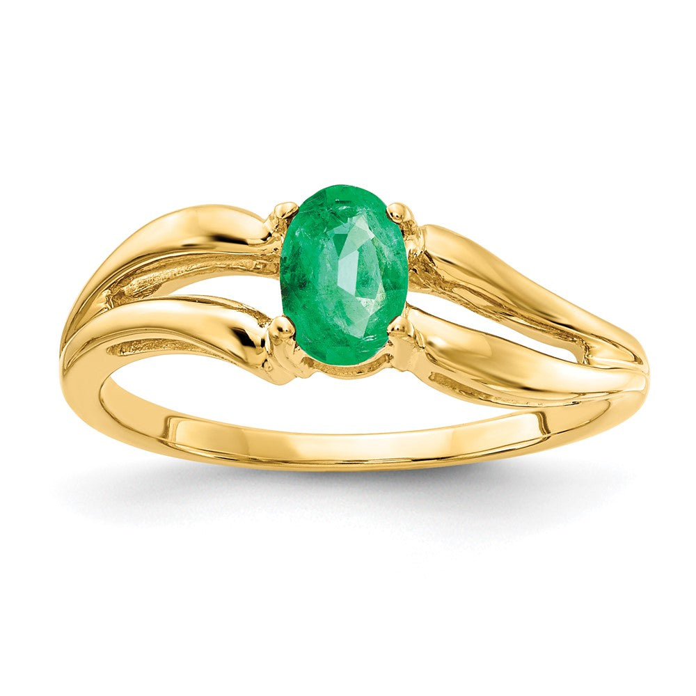 Casted;Polished;14k Yellow gold;Genuine;In-house sizing;Emerald;Avail. in 10k yellow gold;Avail. in 18k yellow gold;Avail. in 14k white gold;Avail. in platinum;Avail. in 18k white gold;Oval