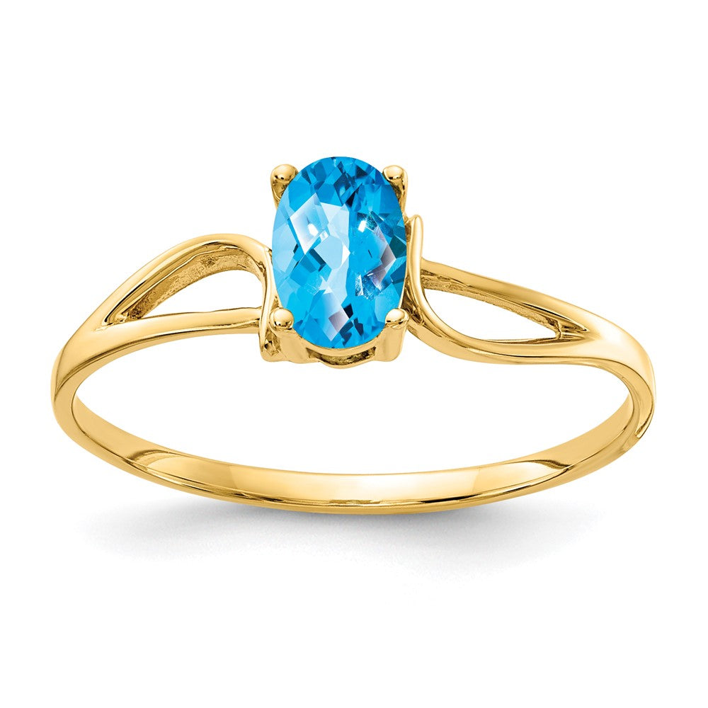 Casted;Polished;14k Yellow gold;Genuine;In-house sizing;Blue topaz;Avail. in 10k yellow gold;Avail. in 18k yellow gold;Avail. in platinum;Avail. in 18k white gold;Oval