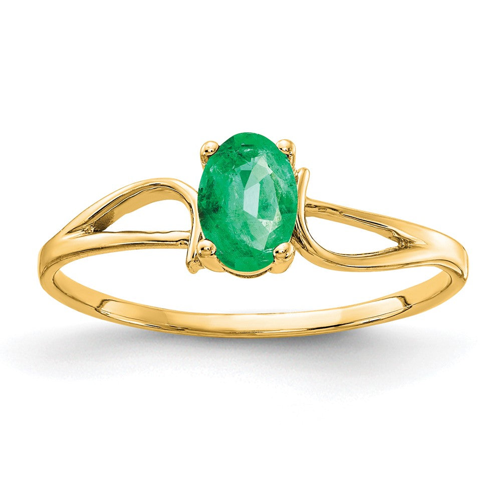 Casted;Polished;14k Yellow gold;In-house sizing;Emerald;Avail. in 10k yellow gold;Avail. in 18k yellow gold;Avail. in platinum;Avail. in 18k white gold;Oval
