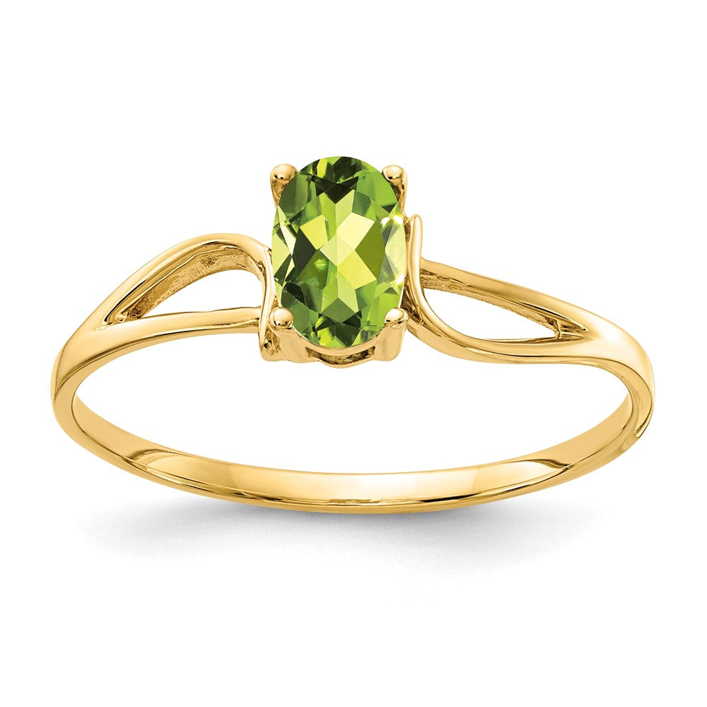 Casted;Polished;14k Yellow gold;Genuine;In-house sizing;Peridot;Avail. in 10k yellow gold;Avail. in 18k yellow gold;Avail. in platinum;Avail. in 18k white gold;Oval