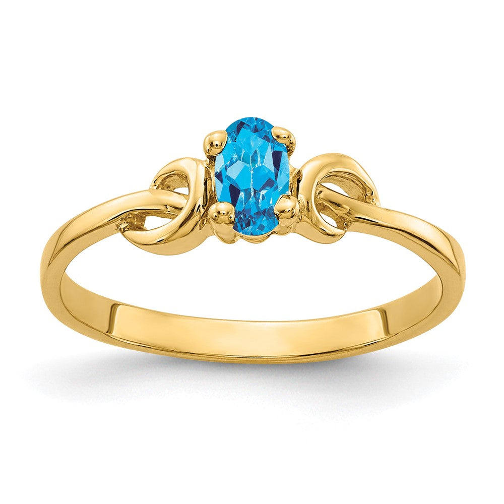 Casted;Polished;14k Yellow gold;Genuine;In-house sizing;Blue topaz;Avail. in 10k yellow gold;Avail. in 18k yellow gold;Avail. in platinum;Avail. in 18k white gold;Oval