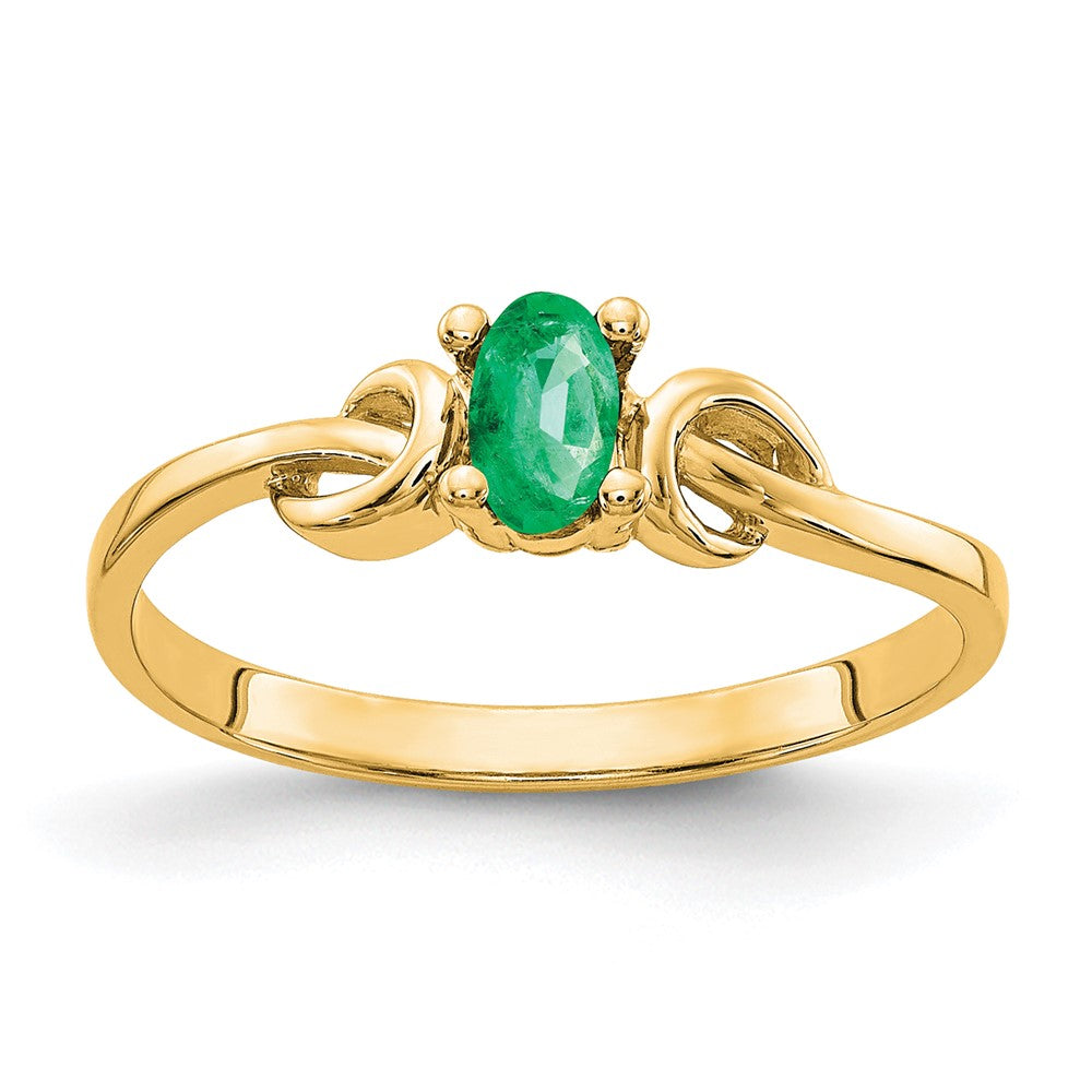 Casted;Polished;14k Yellow gold;Genuine;In-house sizing;Emerald;Avail. in 10k yellow gold;Avail. in 18k yellow gold;Avail. in platinum;Avail. in 18k white gold;Oval