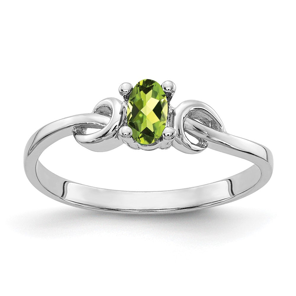 Casted;Polished;14K White gold;Genuine;In-house sizing;Peridot;Avail. in 10k yellow gold;Avail. in 18k yellow gold;Avail. in platinum;Avail. in 18k white gold;Oval