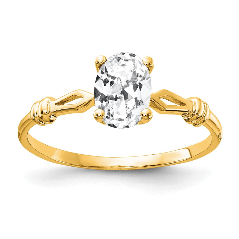 Casted;Polished;14k Yellow gold;In-house sizing;CZ;Avail. in 10k yellow gold;Avail. in 18k yellow gold;Avail. in platinum;Avail. in 18k white gold;Oval