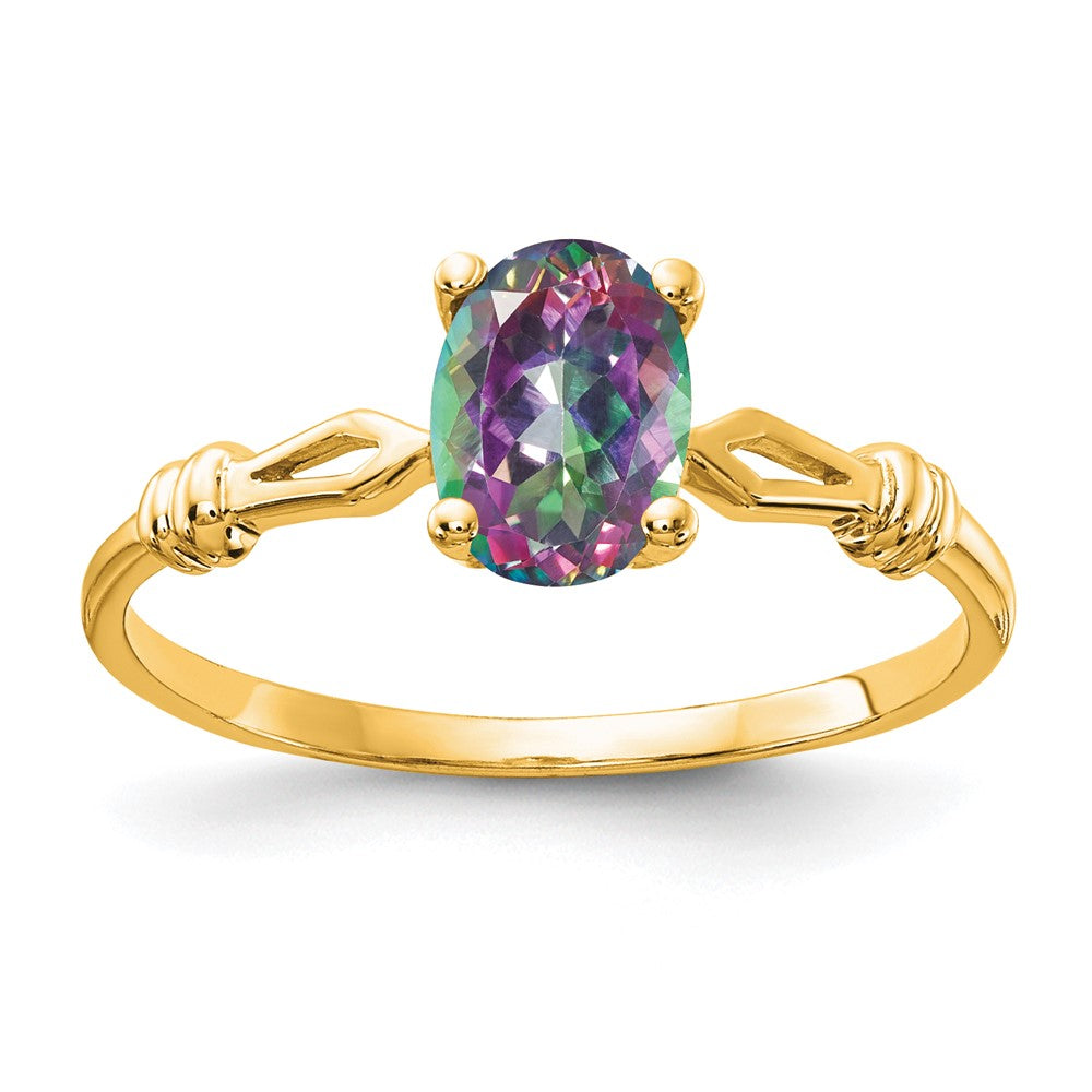 Casted;Polished;14k Yellow gold;Genuine;In-house sizing;Avail. in 10k yellow gold;Avail. in 18k yellow gold;Avail. in platinum;Avail. in 18k white gold;Mystic fire topaz;Oval