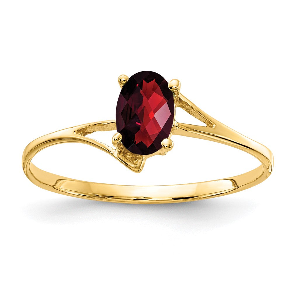 Casted;Polished;14k Yellow gold;Genuine;In-house sizing;Garnet;Avail. in 10k yellow gold;Avail. in 18k yellow gold;Avail. in platinum;Avail. in 18k white gold;Oval