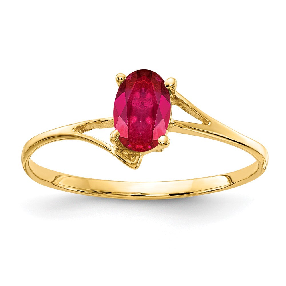 Casted;Polished;14k Yellow gold;Genuine;In-house sizing;Ruby;Avail. in 10k yellow gold;Avail. in 18k yellow gold;Avail. in platinum;Avail. in 18k white gold;Oval