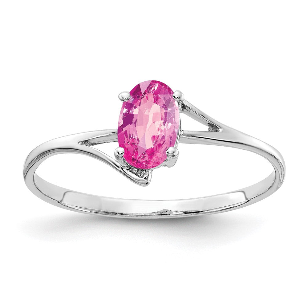 Casted;Polished;14K White gold;Genuine;In-house sizing;Avail. in 10k yellow gold;Avail. in 18k yellow gold;Avail. in platinum;Avail. in 18k white gold;Pink sapphire;Oval