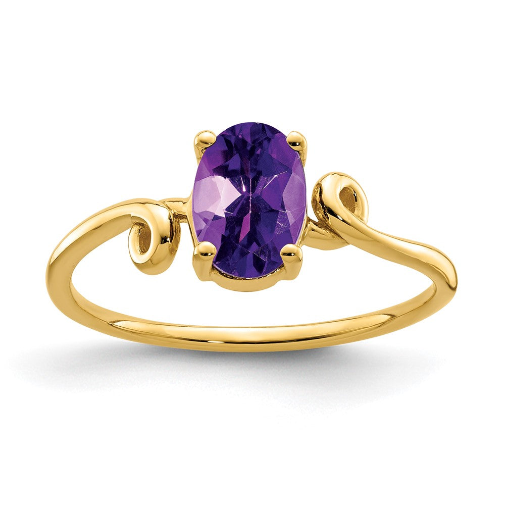 Casted;Polished;14k Yellow gold;Genuine;In-house sizing;Amethyst;Avail. in 10k yellow gold;Avail. in 18k yellow gold;Avail. in platinum;Avail. in 18k white gold;Oval