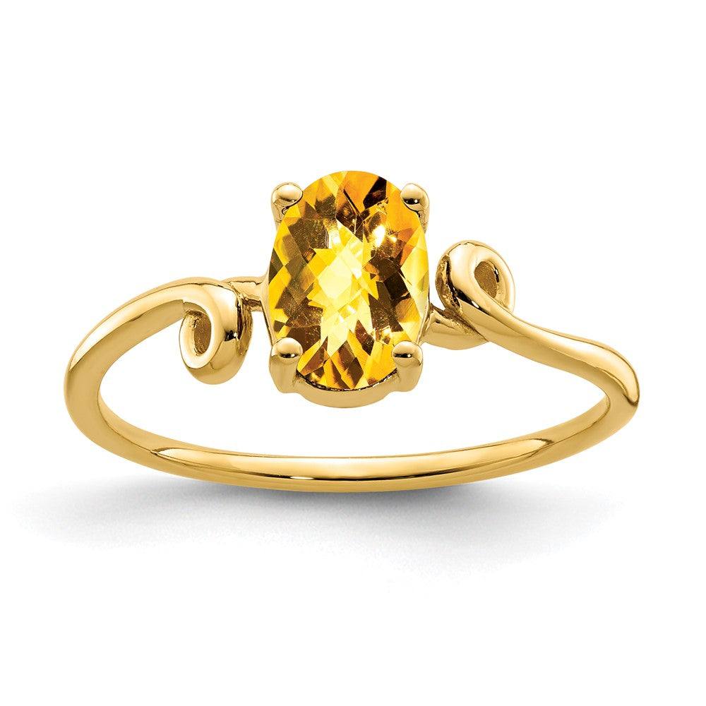 Casted;Polished;14k Yellow gold;Genuine;In-house sizing;Citrine;Avail. in 10k yellow gold;Avail. in 18k yellow gold;Avail. in platinum;Avail. in 18k white gold;Oval