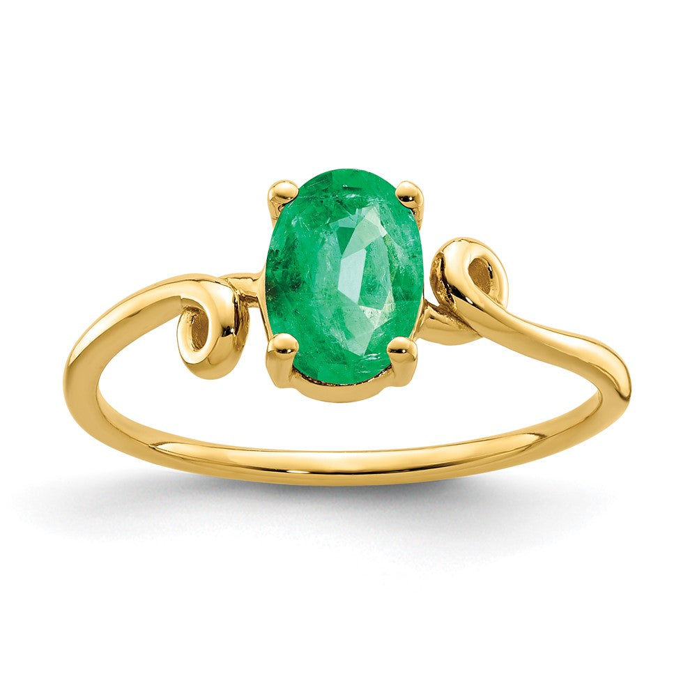 Casted;Polished;14k Yellow gold;Genuine;In-house sizing;Emerald;Avail. in 10k yellow gold;Avail. in 18k yellow gold;Avail. in platinum;Avail. in 18k white gold;Oval
