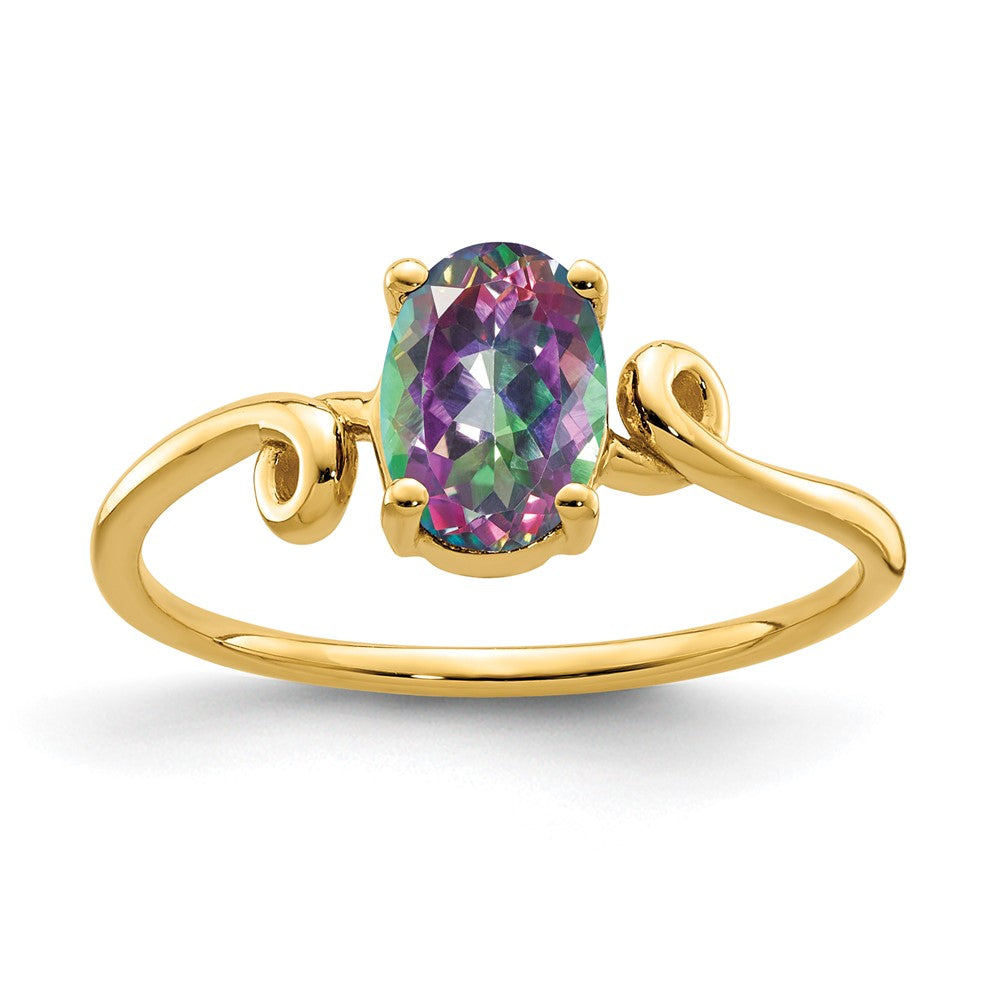 Casted;Polished;14k Yellow gold;Genuine;In-house sizing;Avail. in 10k yellow gold;Avail. in 18k yellow gold;Avail. in platinum;Avail. in 18k white gold;Mystic fire topaz;Oval