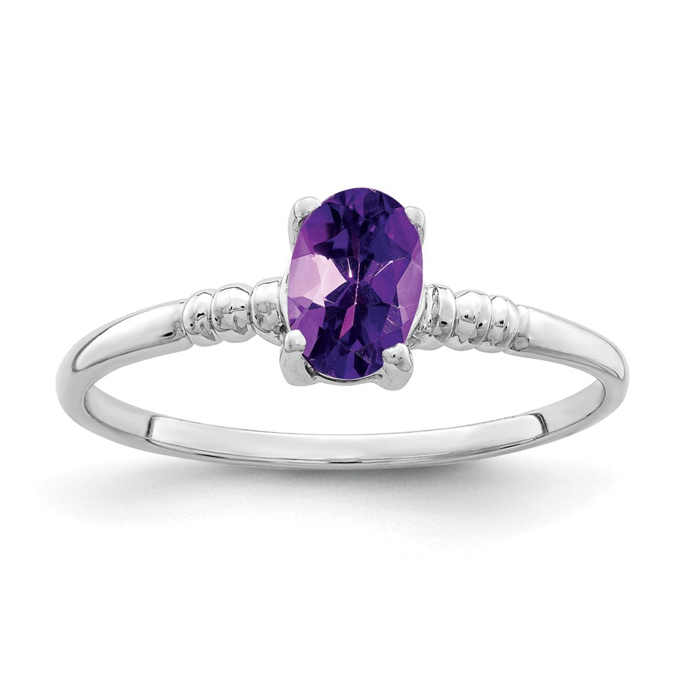 Casted;Polished;14K White gold;Genuine;In-house sizing;Amethyst;Avail. in 10k yellow gold;Avail. in 18k yellow gold;Avail. in platinum;Avail. in 18k white gold;Oval