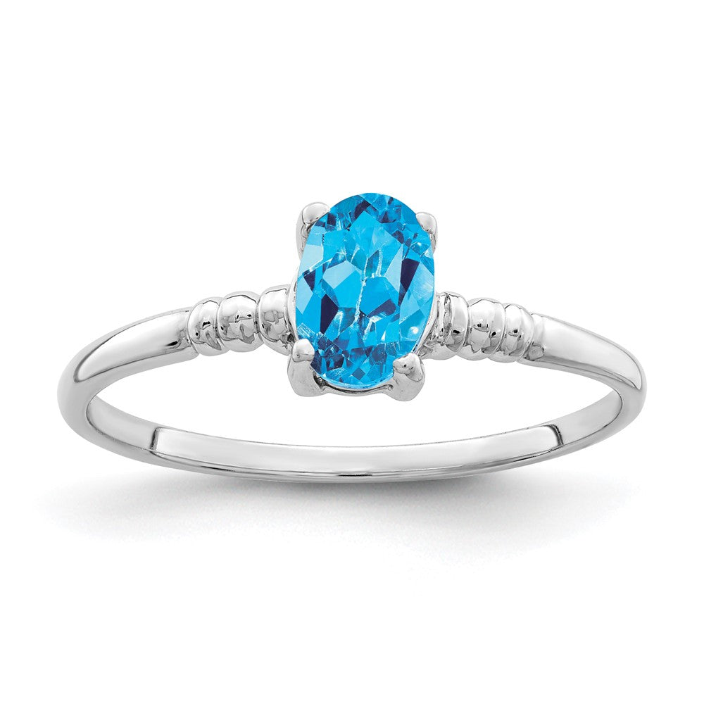 Casted;Polished;14K White gold;Genuine;In-house sizing;Blue topaz;Avail. in 10k yellow gold;Avail. in 18k yellow gold;Avail. in platinum;Avail. in 18k white gold;Oval