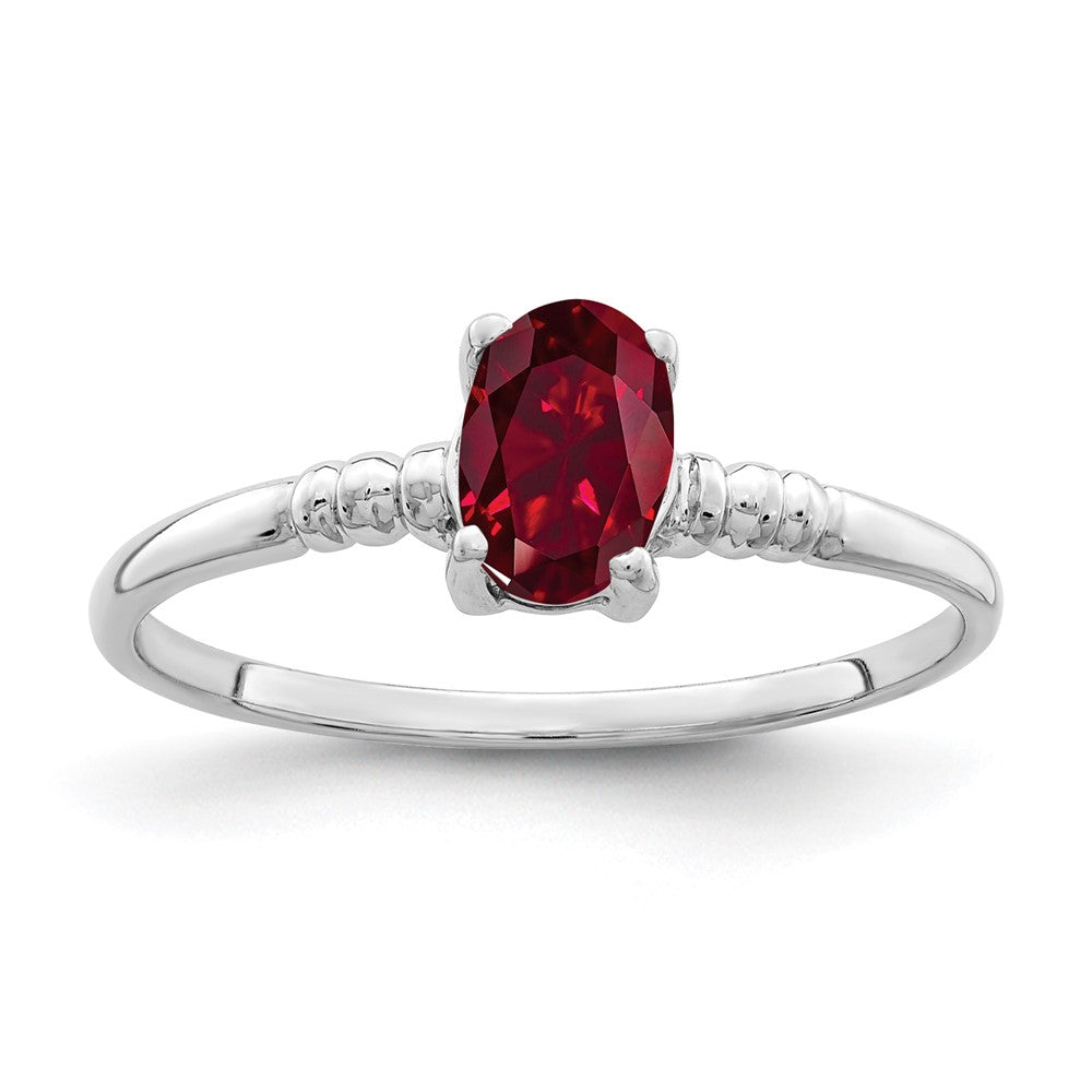 Casted;Polished;14K White gold;Created;In-house sizing;Ruby;Avail. in 10k yellow gold;Avail. in 18k yellow gold;Avail. in platinum;Avail. in 18k white gold;Oval