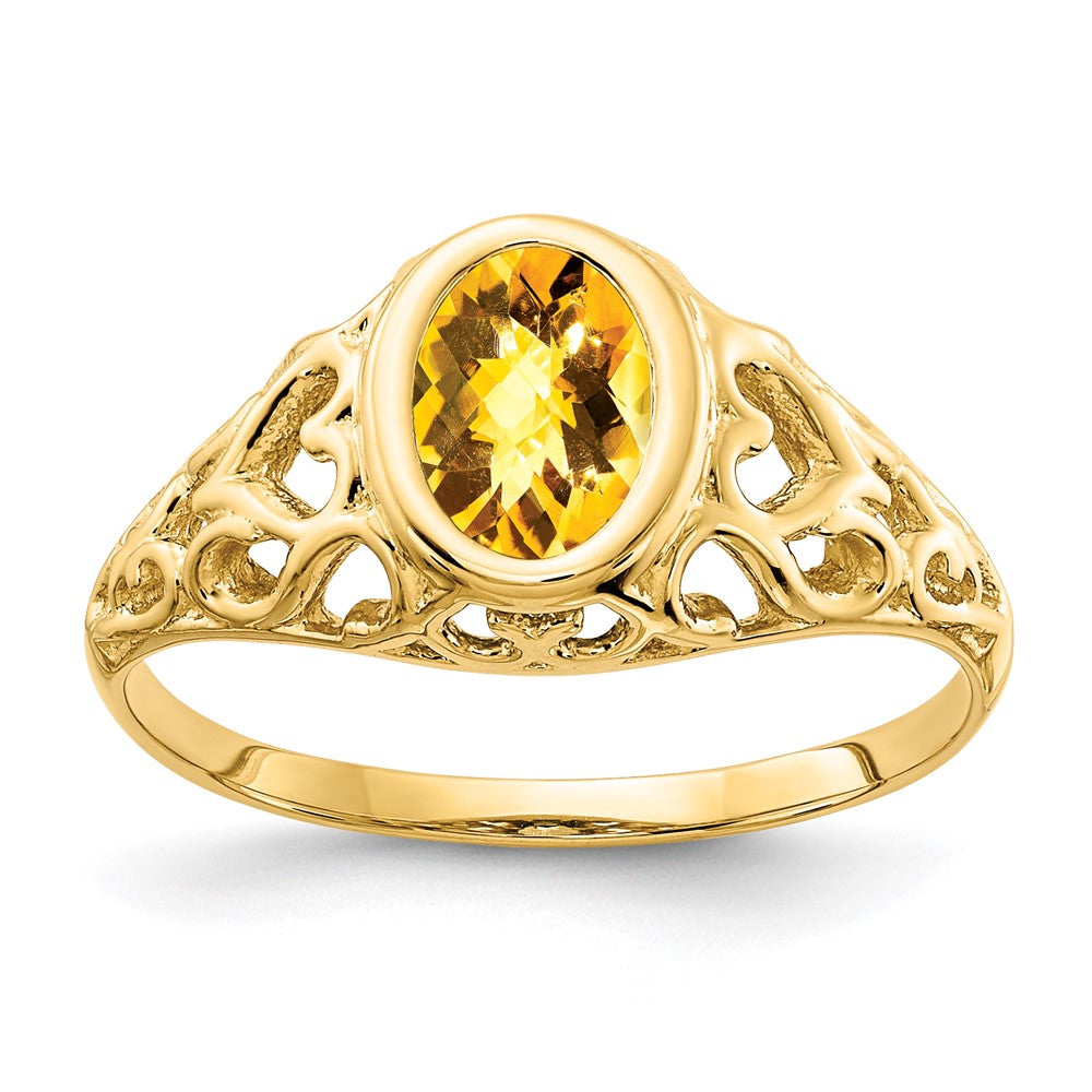 Casted;Polished;14k Yellow gold;Genuine;In-house sizing;Citrine;Avail. in 10k yellow gold;Avail. in 18k yellow gold;Avail. in platinum;Avail. in 18k white gold;Oval