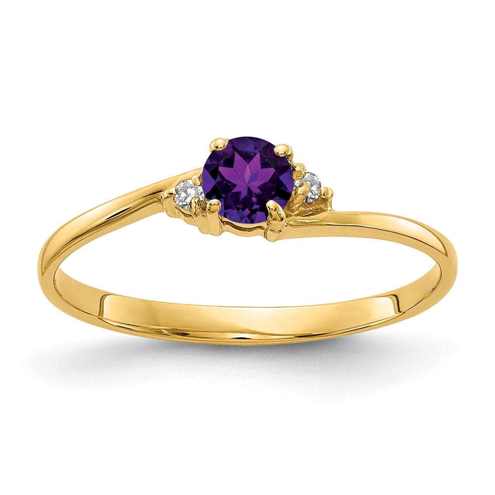 Casted;Polished;14k Yellow gold;Genuine;In-house sizing;Amethyst;Diamond;Avail. in 10k yellow gold;Avail. in 18k yellow gold;Avail. in platinum;Prong set;Avail. in 18k white gold;AA quality