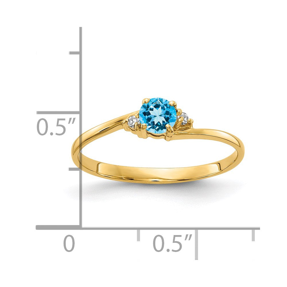 14k 4mm Blue Topaz AA Diamond ring