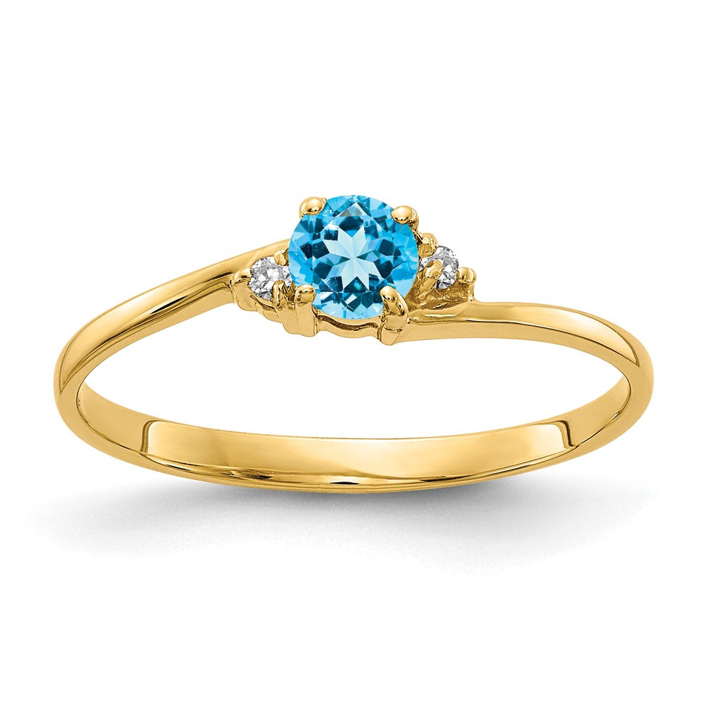 Casted;Polished;14k Yellow gold;Genuine;In-house sizing;Blue topaz;Diamond;Avail. in 10k yellow gold;Avail. in 18k yellow gold;Avail. in platinum;Prong set;Avail. in 18k white gold;AA quality