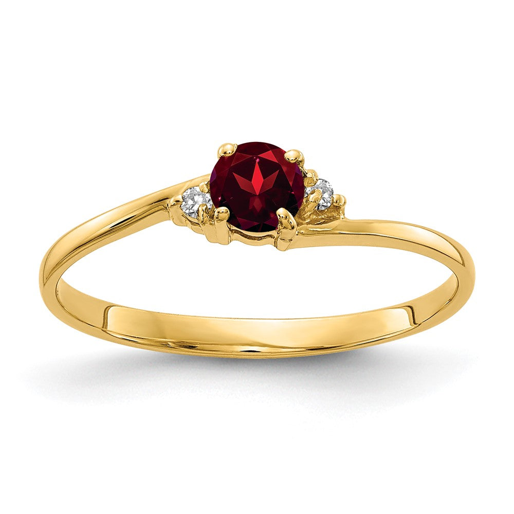 Casted;Polished;14k Yellow gold;Genuine;In-house sizing;Diamond;Garnet;Avail. in 10k yellow gold;Avail. in 18k yellow gold;Avail. in platinum;Prong set;Avail. in 18k white gold;AA quality