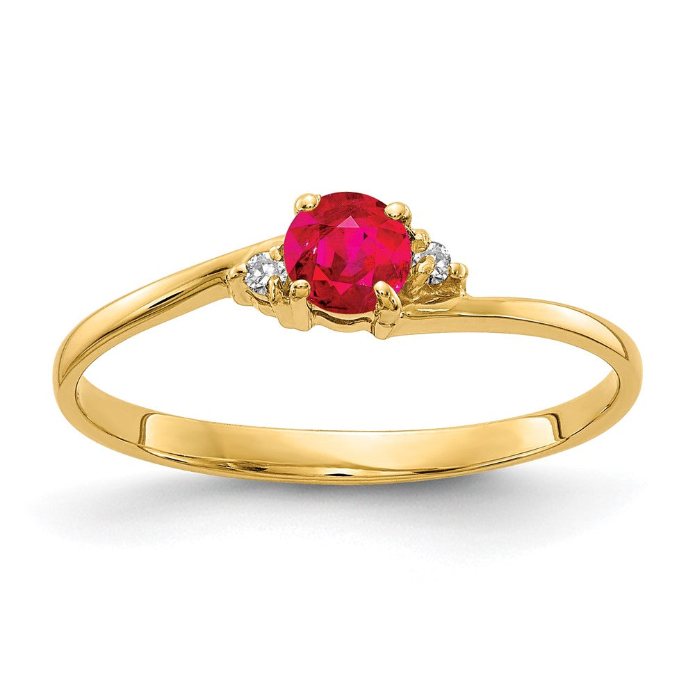 Casted;Polished;14k Yellow gold;Genuine;In-house sizing;Diamond;Ruby;Avail. in 10k yellow gold;Avail. in 18k yellow gold;Avail. in platinum;Prong set;Avail. in 18k white gold;AA quality
