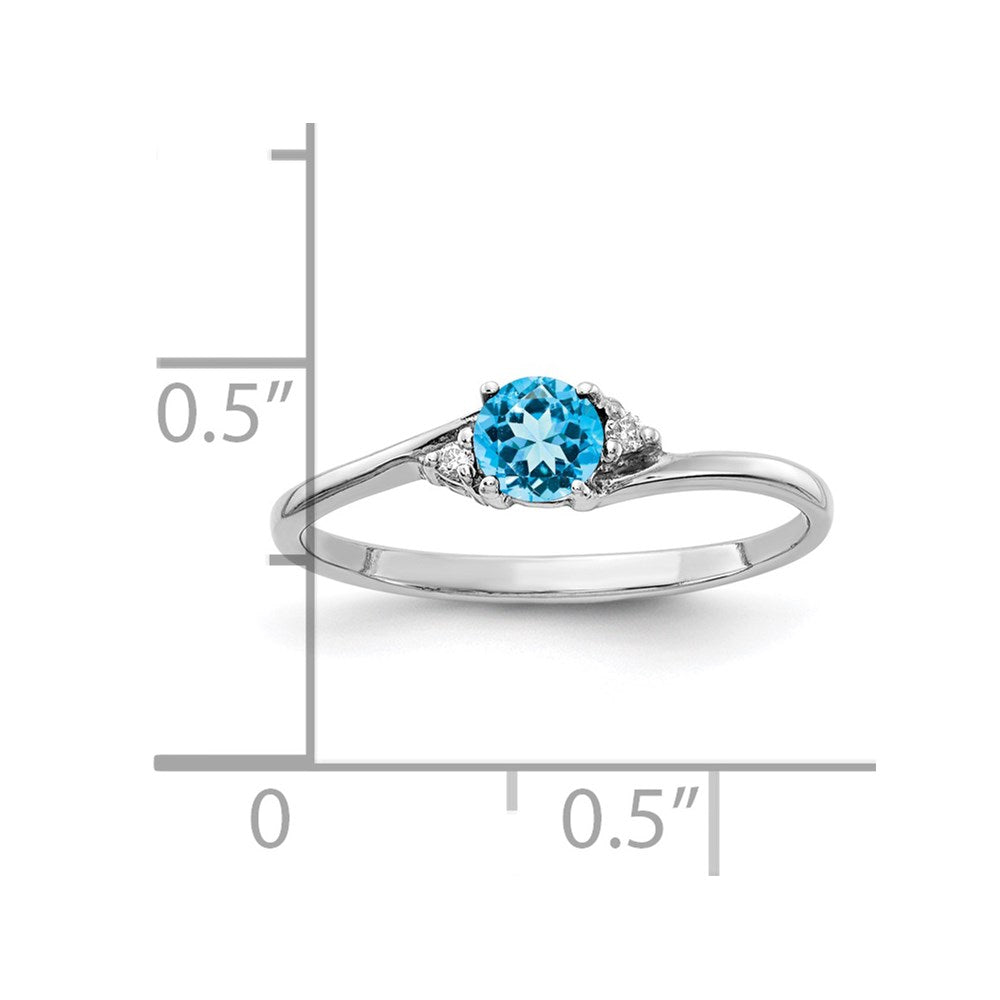 14k White Gold 4mm Blue Topaz AA Diamond ring