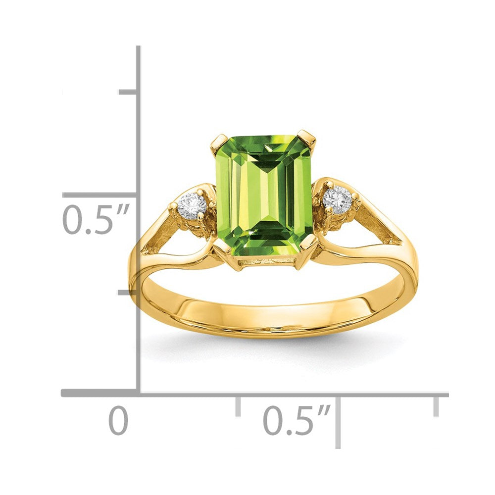 14k 8x6mm Emerald Cut Peridot AA Diamond ring