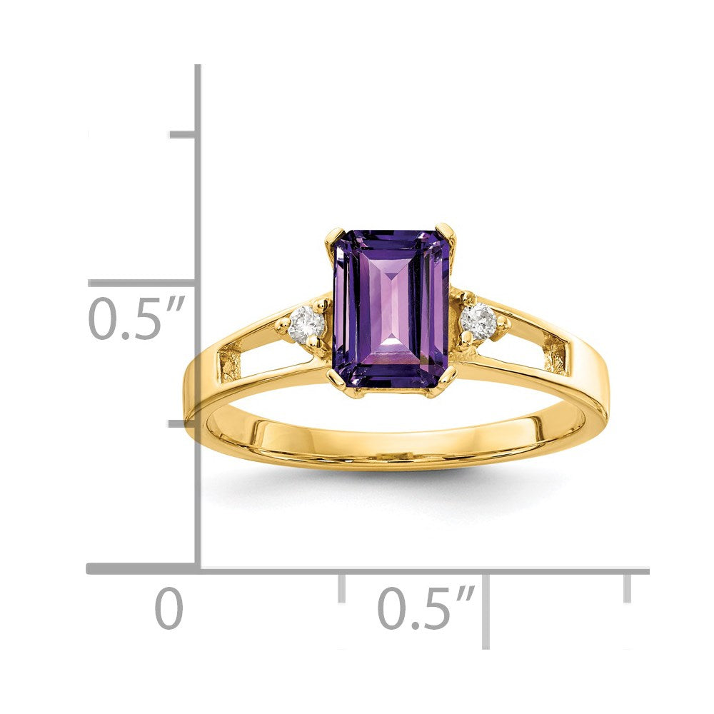 14k 7x5mm Emerald Cut Amethyst A Diamond ring