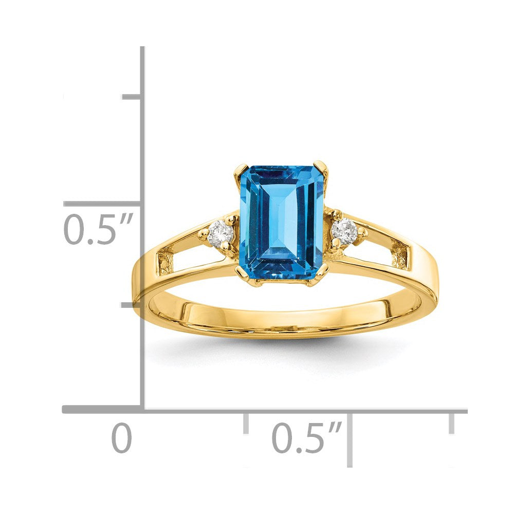 14k 7x5mm Emerald Cut Blue Topaz A Diamond ring
