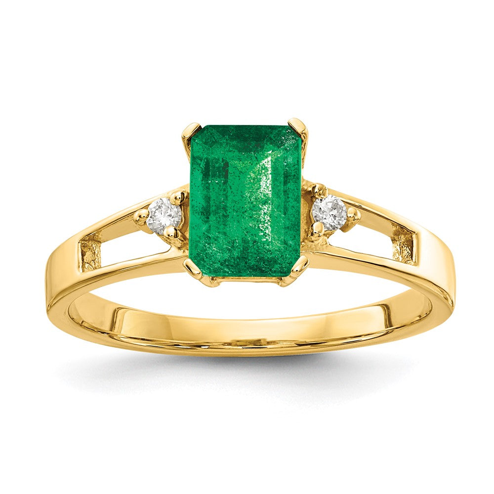 Casted;Polished;14k Yellow gold;Genuine;In-house sizing;Diamond;Emerald;Avail. in 10k yellow gold;Avail. in 18k yellow gold;Avail. in platinum;Avail. in 18k white gold;AA quality;Emerald Cut