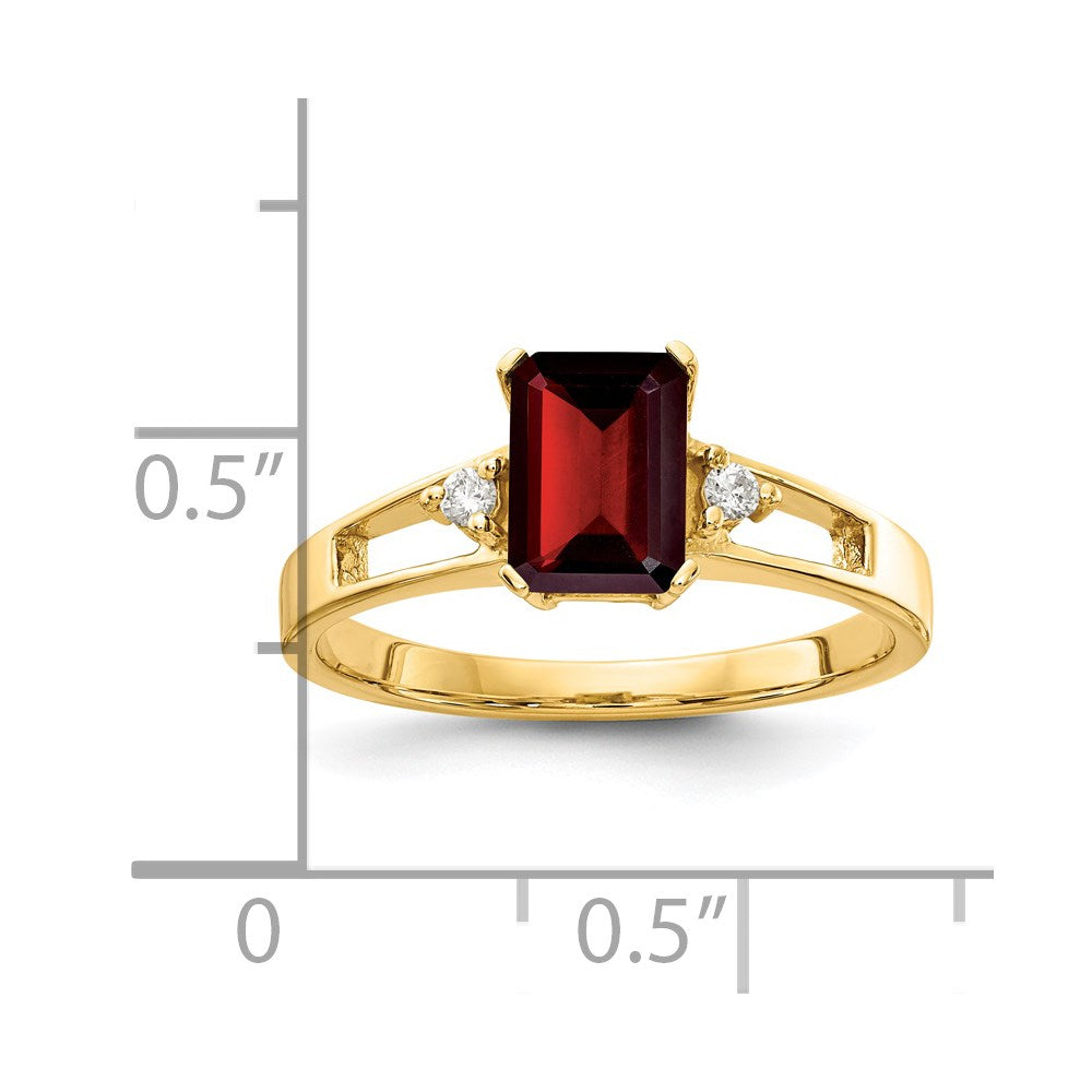 14k 7x5mm Emerald Cut Garnet AA Diamond ring