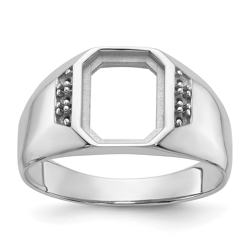 Casted;Polished;14K White gold;Avail. in 10k yellow gold;Avail. in 18k yellow gold;Avail. in platinum;Not engraveable;Prong set;Sizing 2-3 weeks;Avail. in 10k white gold;Avail. in 18k white gold;Mens