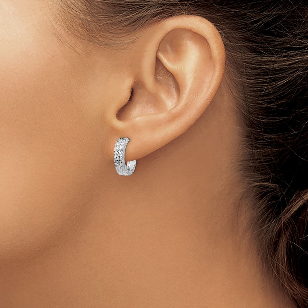 14k White Gold Diamond-cut Hinged Hoop Earrings