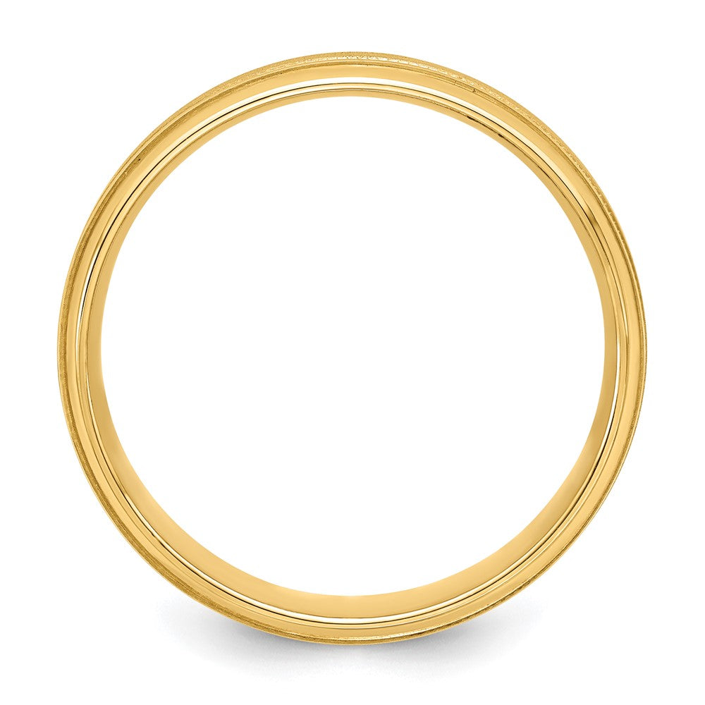 14k Yellow Gold 6mm Standard Weight Comfort Fit Brushed Satin/Polished Milgrain Grooved Edge Wedding Band Size 9.5