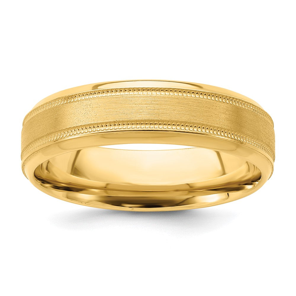 Solid;14k Yellow gold;Polished & satin;Milgrain;Flat;Grooved