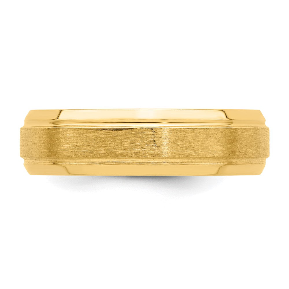 14k Yellow Gold 6mm Lightweight Comfort Fit Brushed Satin/Polished Line Edge Wedding Band Size 8