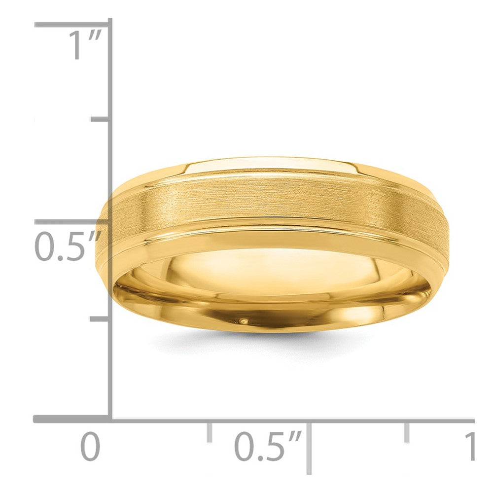 14k Yellow Gold 6mm Lightweight Comfort Fit Brushed Satin/Polished Line Edge Wedding Band Size 8