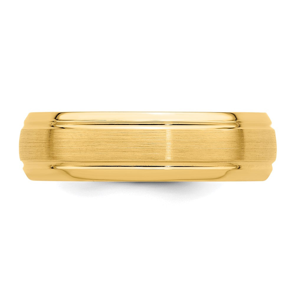 14k Yellow Gold 6mm Standard Weight Comfort Fit Brushed Satin Line Edge Wedding Band Size 10